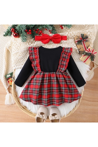 Noel Yenidoğan Bebek Bebek Kız Giysileri Setleri Örgü Romper Ekose Geyik Etekler Kafa Bandı Noel Kostümleri Kıyafetler Kırmızı