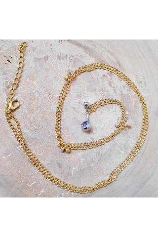 Chavin Zincirli Bele Bağlamalı Taşlı Çelik Göbek Piercing En43Sr