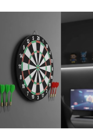 Kaliteli Ahşap Dart Tahtası 12 İnç 4 Dart Ok Seti - Lisinya