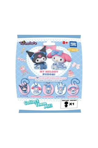 Twinchees My Melody Ve Kuromi Mavi Şirin Elbiseli Anahtarlık Figür Serisi Açık Gri