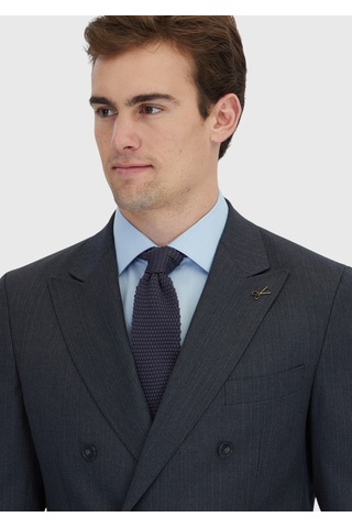 Ramsey Antrasit Çizgili Zeroweight Slim Fit %100 Yün Takım Elbise