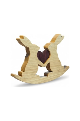 Simdale Wood İsimli Birleşen Kalpler İkili Tavşan Biblo - Puzzle Tasarım