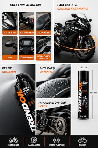 Trendoil Silikon Sprey 500 Ml Motosiklet Plastik Kauçuk Metal Yüzey Bakım Ve Parlatıcı Sprey 24'lü Paket