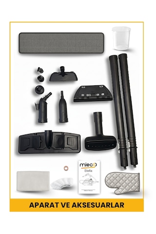 Mieco Stella 5 Bar 2000 W Çok Fonksiyonlu Buharlı Temizleyici + Ütü Başlığı + Eldiven