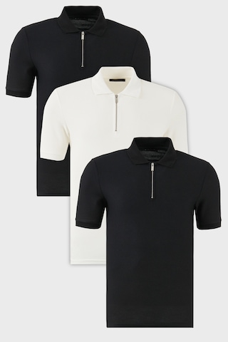 Buratti Pamuklu Regular Fit Yarım Fermuarlı 3'Lü Paket Erkek Polo Yaka T Shirt 5902434S3 Siyah-Siyah-Ekru
