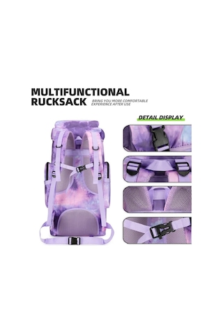 Dashanshop 70l Hafif Hafif Sırt Çantası Büyük Kapasiteli Ayarlanabilir Omuz Askılı Outdoor Kampçılık Purple Pembe Çizgili Desen Amerikan Bayrağı Yaması Altın