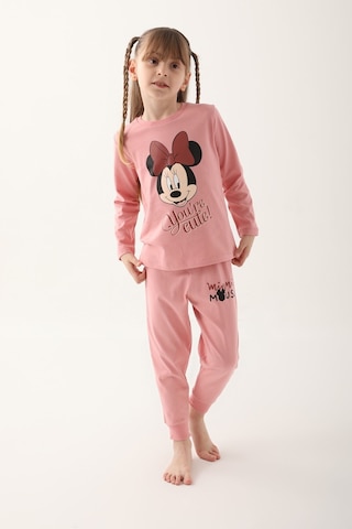 Minnie Mouse Retro Pembe Kız Çocuk Uzun Kol Pijama Takım Pembe