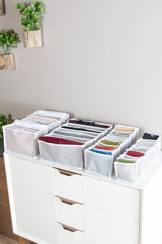 Serstil 11 Gözlü Gri Çizgili Çekmece Içi Düzenleyici Organizer Small - 11 X 41 X 12 Cm