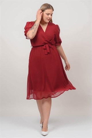Dip Moda Kadın Astarlı Büyük Beden Şifon Elbise Dpnb8062 Bordo