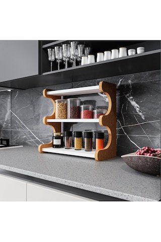 Alpa Ev Mobilya 3 Katlı Tezgah Üstü Mutfak Rafı, Baharatlık Ve Modern Düzenleyici Tasarım Atlantik Çam-beyaz