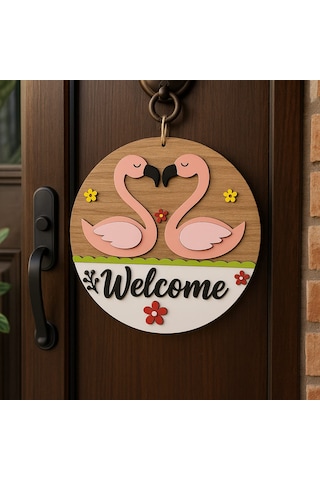 Kapı Süsü Modern Çizgi Kişiye Özel İsim Seçeneği Hediye No:1002 Beyaz - Pembe