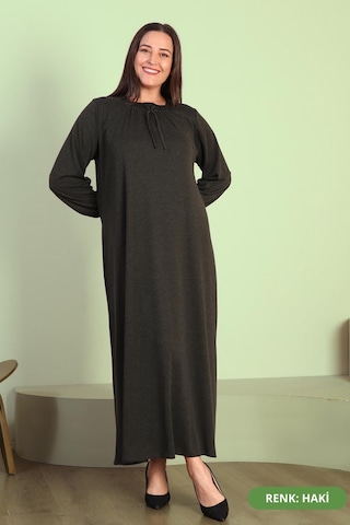 Kadin Tesettur Buyuk Beden Kare Yaka Uzun Elbise 001