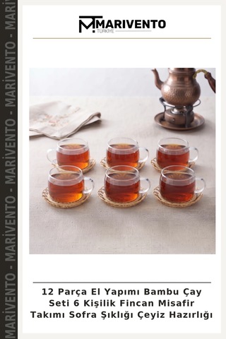12 Parça El Yapımı Bambu Çay Seti 6 Kişilik Fincan Misafir Takımı Sofra Şıklığı Çeyiz Hazırlığı Çok Renkli