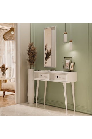 6020 Luna Ahşap Ayaklı Mdf Profil Çerçeveli Aynalı Beyaz