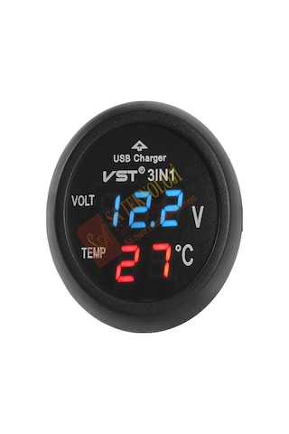 Araç Voltmetre 3in1 Mavi-kırmızı