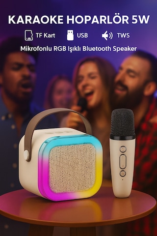 Karaoke Hoparlör 5w Tf Kart/usb/tws/ses Değiştirme Özellikli Mikrofonlu Rgb Işıklı Bluetooth Speaker