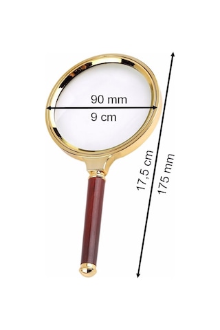 9 Cm Gold Dekoratif El Tipi Büyüteç 10x Büyütme 90mm Cerçeveli Tutma Saplı Okuma Tamir Büyüteçi 17cm