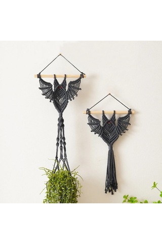 Qingmipy El Dokuma Yemeni Kanatlı Figürlü Bitki Asma Sepeti, Bej Uzun Tip Akrilik Örgü Duvar Dekoru Bej