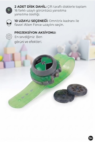 Ben10 Omnitrix Projektör Saat 16 Görüntü Projeksiyonlu Sesli Ayarlanabilir Kayışlı Kol Saati Oyuncak Ben 10