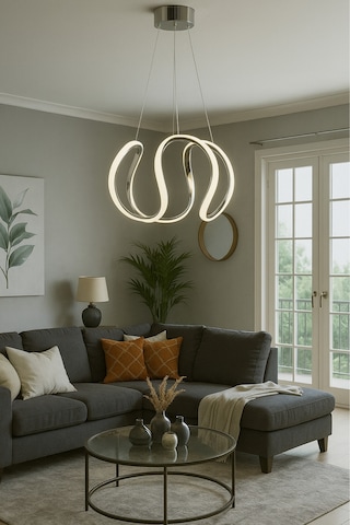 Nova Modern Krom Led Avize Modern Salon & Oturma Odası Gri Gri