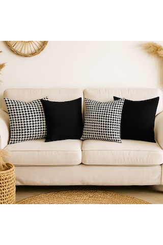 4'lü Kazayağı Desenli Siyah Kırlent Kılıf Seti 4 Al 1 Öde Modern & Bohem Dekoratif Yastık 45 x 45