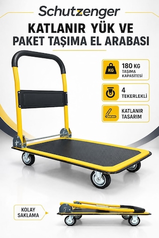 180 Kg Taşıma Kapasiteli Katlanır Yük Ve Paket Taşıma El Arabası 4 Tekerlekli Platformlu Taşıma Arabası