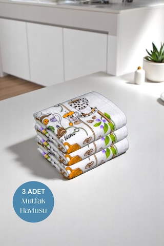 3lü Paket Baskılı Beyaz Mutfak Havlusu Modeli Morning Coffee
