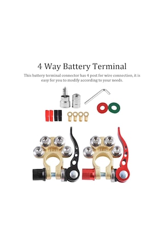 Aubyhe Tam Bakır Araç Aküsü Terminali Seti - 4 Yönlü Hızlı Bağlantı, Kaldırma Aracı Ve Temizleme Fırçası İçeren Çok Amaçlı Takım