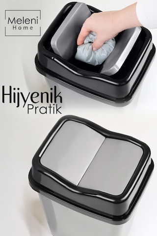 Çift Kapaklı Plastik Çöp Kovası - Ev Ofis Banyo Mutfak Çöp Kovası Gri 30 Litre Gri