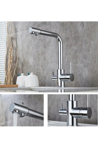 Paslanmaz Pirinç Arıtmalı Krom Eviye Bataryası Gri