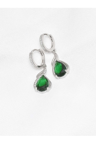Brezza Lusso Jewelry 925 Ayar Pırlanta Model Zümrüt Yeşili Zirkon Taşlı Gümüş Küpe