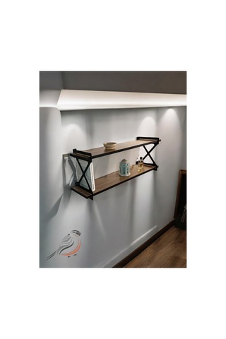 2'li Dekoratif Duvar Rafı Modern Tasarım, Kolay Montaj, 90x20 Cm - Ceviz Desenli Ceviz - 650505445 Ceviz