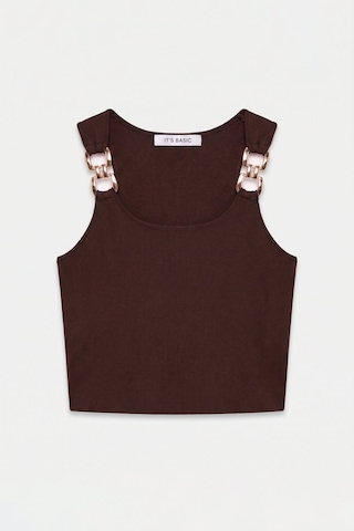 Kadın Kahve S6-81 Aksesuar Detaylı Crop Bluz