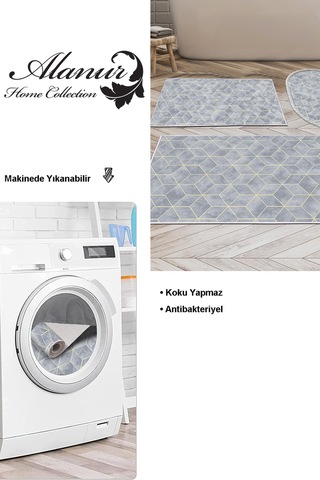 Dekoreko Kaymaz Taban Djt 3 Lü Banyo Paspas Takımı Trend Karışık Modern 627m Mavi