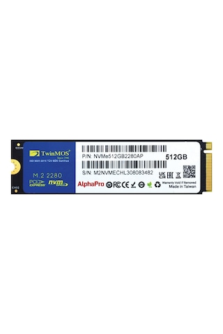 Twinmos 512gb Alphapro Nvme Gen3 M.2 Ssd 3600mb Okuma / 3250mb Yazma Nvme512gb2280ap