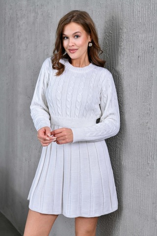 Flex Fashıon Saç Örgülü Trend Popüler Triko Mini Elbise Krem - 662242424 Krem - 662242424 Krem