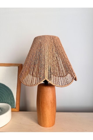 Hasır El Yapımı Bohem Çiçek Şekilli Ahşap Ayaklı Rustik Avize Kahverengi