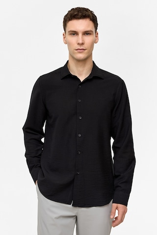 Backandbond Siyah Regular Fit Uzun Kollu Düz Gömlek