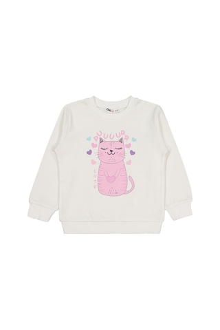Civil Girls Kedi Baskılı 2-5 Yaş Sweatshirt - Ekru