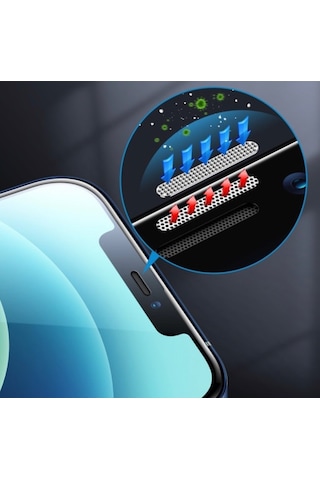 Apple iPhone Uyumlu 13 Ekran Koruyucu Toz Filitreli Izgaralı Anti Dust Tam Kaplayan Kırılmaz Cam