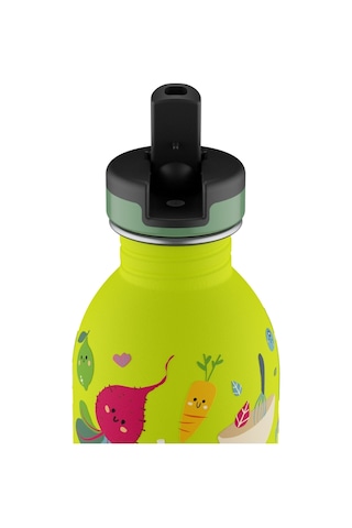 Kids Bottle Veggie Friends Pipetli Paslanmaz Çelik Çocuk Su Matarası 250 Ml Sarı
