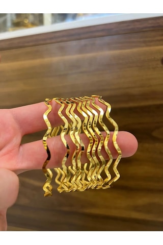 Altın Renk 6 Adet 22 Ayar Kaplama Zikzak Ajda Bilezik Bileklik 22 Cm. - 3288-6 Çok Renkli