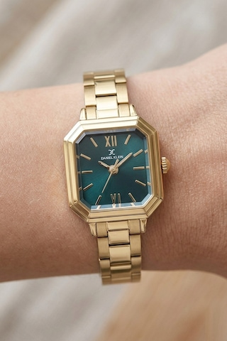 Daniel Klein Dk.1.10870.3 Petrol Mavi Zarif Kare Model Çelik Kordonlu Vintage Kadın Kol Saati Altın