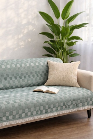Miracolo Home Pamuklu Koltuk Örtüsü Şalı Kaymaz Dokulu Çok Amaçlı Kanepe Çekyat Örtüsü 170x200 Cm 2'li Paket Yeşil