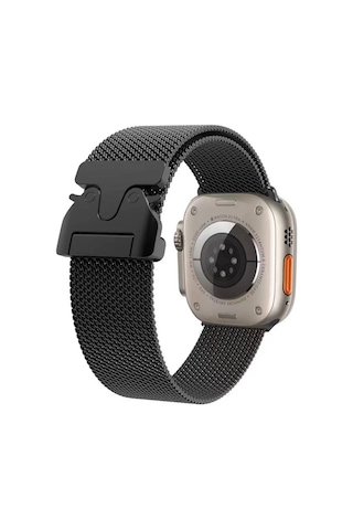 iOs Watch Uyumlu 10 42mm Zore Krd-25 Metal Hasır Kordon-siyah