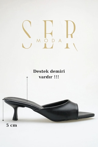 Sermoda Topuklu Kadın Terlik - 5 Cm İnce Topuklu Sivri Burun Kadın Terlik Siyah