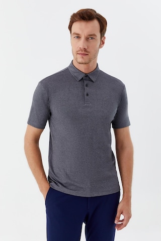 Sabri Özel Erkek Gri Dar Kesim Slim Fit Pamuklu Dokuma Düğmeli Polo Yaka Tişört Siyah
