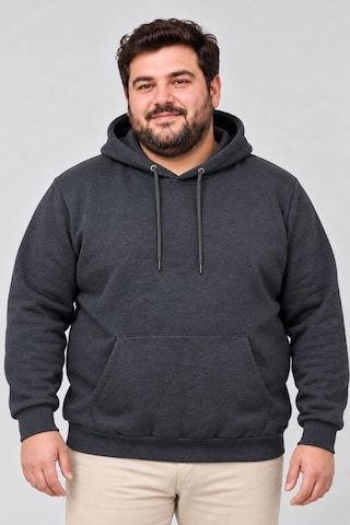 Ertaştrendstore Erkek Battal Büyük Beden Üç İplik İçi Şardonlu Kapüşonlu Kanguru Cepli Kışlık Sweatshirt - Füme Çok Renk