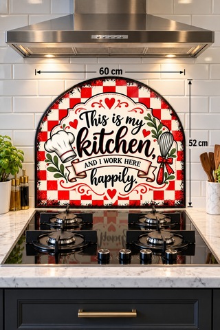 Gökçeoğlu Cam Ocak Arkası Koruyucu Cam Koruyucu Tezgah Ankastre Arkası Oval Şekilli Kitchen Temalı 52 X 60 Çok Renkli