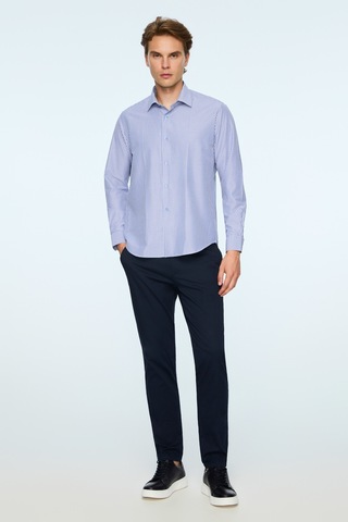 Morven Erkek Mavi Polyester Trend Çizgili Dynamic Fit Sert Yaka Gömlek 26mc004070300 Mavi